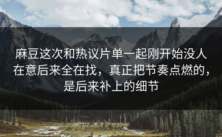 麻豆这次和热议片单一起刚开始没人在意后来全在找，真正把节奏点燃的，是后来补上的细节